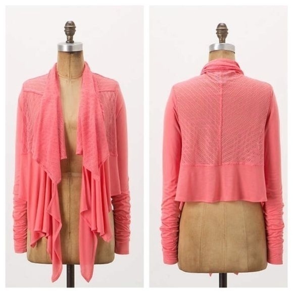 Anthropologie Vanessa Virginia Draped Cardigan Open Front Coral Womens Size‎ M - Picture 1 of 6